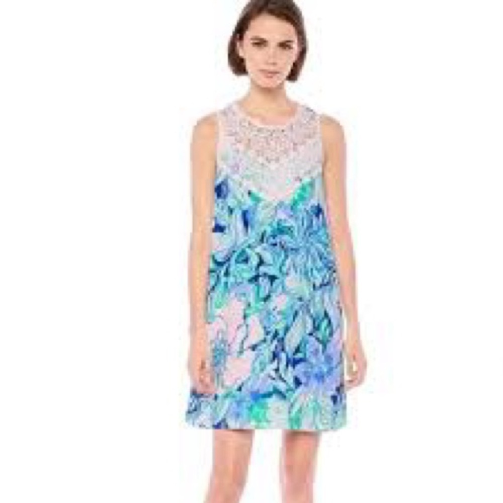 Lilly Pulitzer Nala Soft Shift Dress Party Thyme Blue Floral Women’s 6